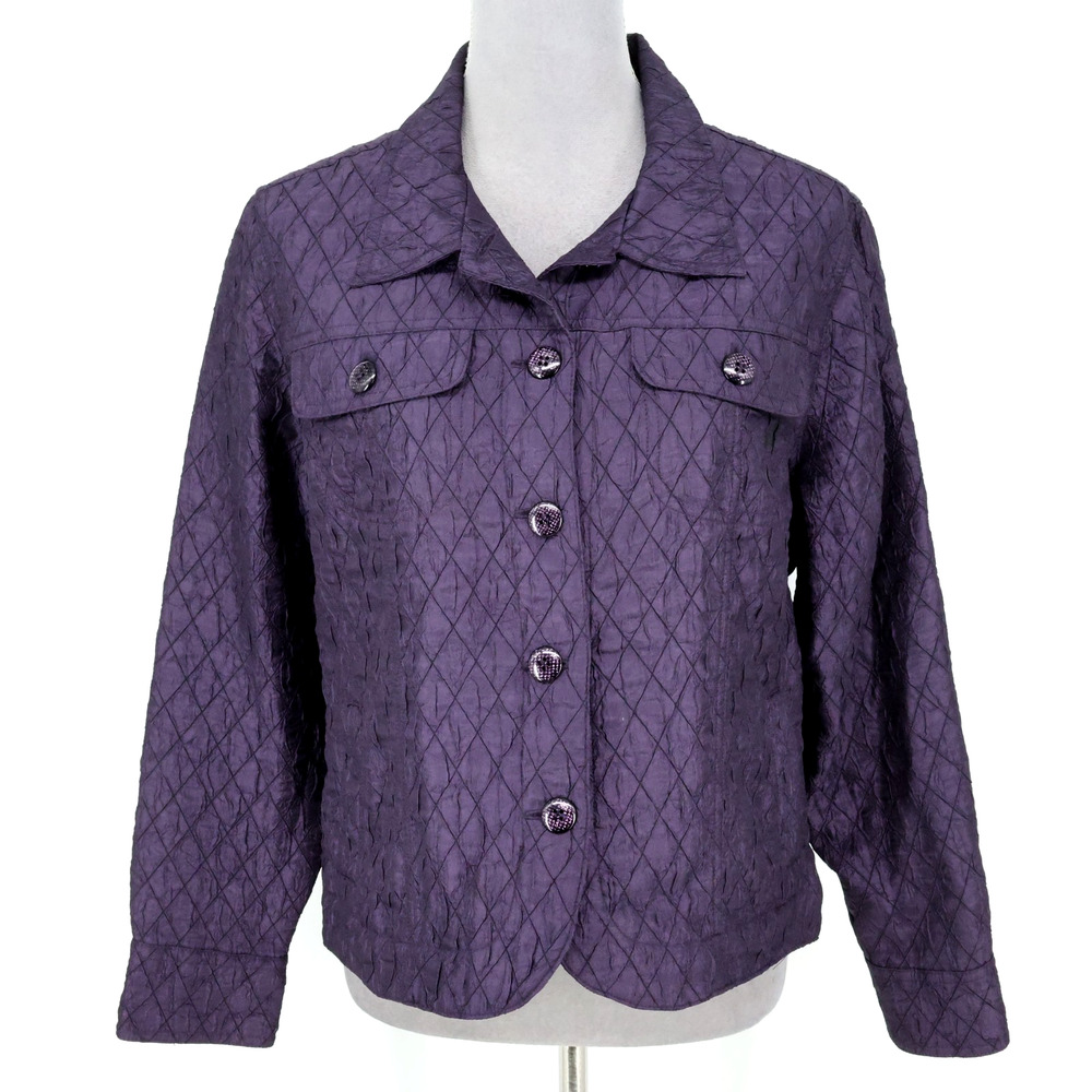 Coldwater Creek Jacket Petites PL LP Grape Purple Quilted Pockets Blazer Career